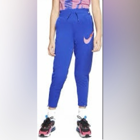Nike Kids Royal Blue Joggers with Coral Swoosh - Picture 1 of 6